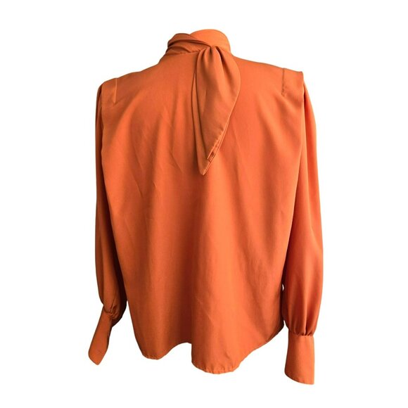 Vintage San Andre Blouse Orange High Collar & Shoulder Pads Scarf Neck 6P HS158 - Picture 2 of 10